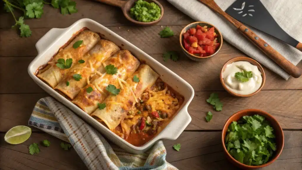 Leftover-friendly boulders enchiladas with shredded chicken and vegetables.