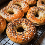 homemade protein bagel with cottage cheese and seeds